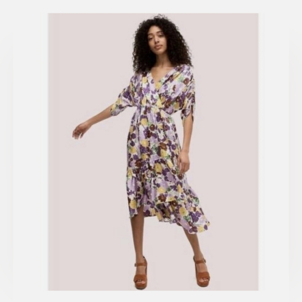 Kate Spade New York Silk Blend Swing Floral Jacquard Midi Dress. Size: 2.